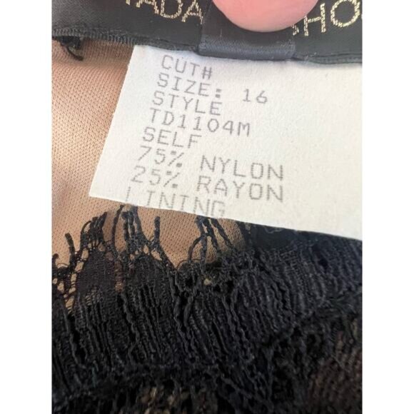 Tadashi Shoji Womens Bodycon Lace Lined Black Evening Dress Cap Sleeve US 16 - Picture 5 of 16